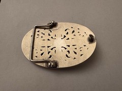 90s Silver tone Oval Cross Belt Buckle Gothic Western Solid Metal 1.5inch Buckle