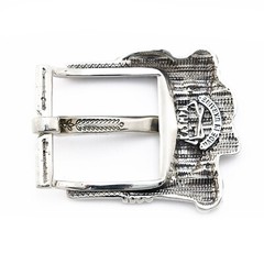German silver skull belt buckle « Jolly Roger », Pin type Skeleton belt buckle