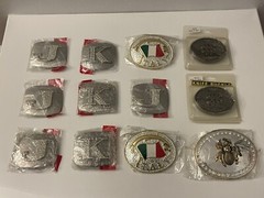 BRAND NEW 12 Belt Buckles (7 Letters, 2 Italy, 2 $ Knife Buckle, 1 Spider)