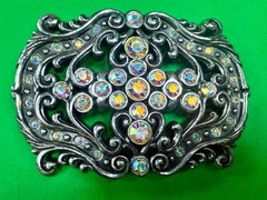 Victorian Style Multi-Color Rhinestone Jeweled See-Trough Ladies Belt Buckle