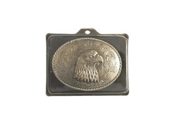 EAGLE HEAD Belt BUCKLE 3 5/8&Prime;x2 3/4&Prime; Silver Metal w Rope Edge Western/Biker/USA