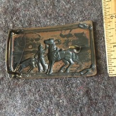vintage Copper Belt Buckle western cowboy horse calf roping rodeo