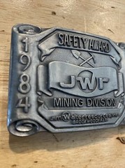 Mining Belt Buckle Collector METAL Original 1984 Safety Award Patina Miner USA