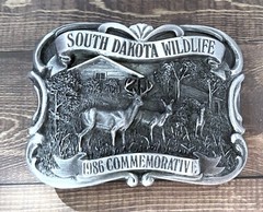 1986 Commemorative Vintage South Dakota Wildlife Arrowhead Gemcraft Belt Buckle