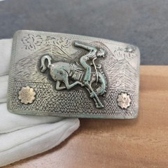 Vintage Sterling Silver 925 Mexico Cowboy Bronco Rider Western Large Belt Buckle