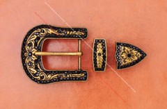 Black Crystal Rhinestone Western Cowboy Floral Belt Buckle Set Fit 30MM Strap