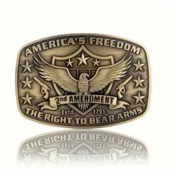 America Second Amendment Belt Buckle 2A, 2nd, Freedom, Guns Antique Gold Tone