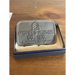 Vintage Midfield Vending Co Baltimore Maryland Belt Buckle Hit Line USA Pewter
