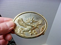 Gold Tone EAGLE Belt Buckle Star Bird In Flight & Yamaha Motorcycle