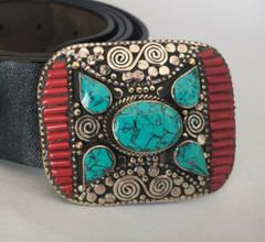 Tibetan Silver Belt Buckle Belt waist trap Turquoise Coral Clasp, B16