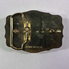 Vintage Oval Stone Embossed Western Belt Buckle Beige Rectangle Gold Tone Cowboy