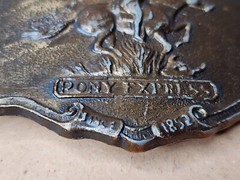 Pony Express Belt Buckle 1902 Since 1853 Bronze 3/4&Prime; x 2 3/4”