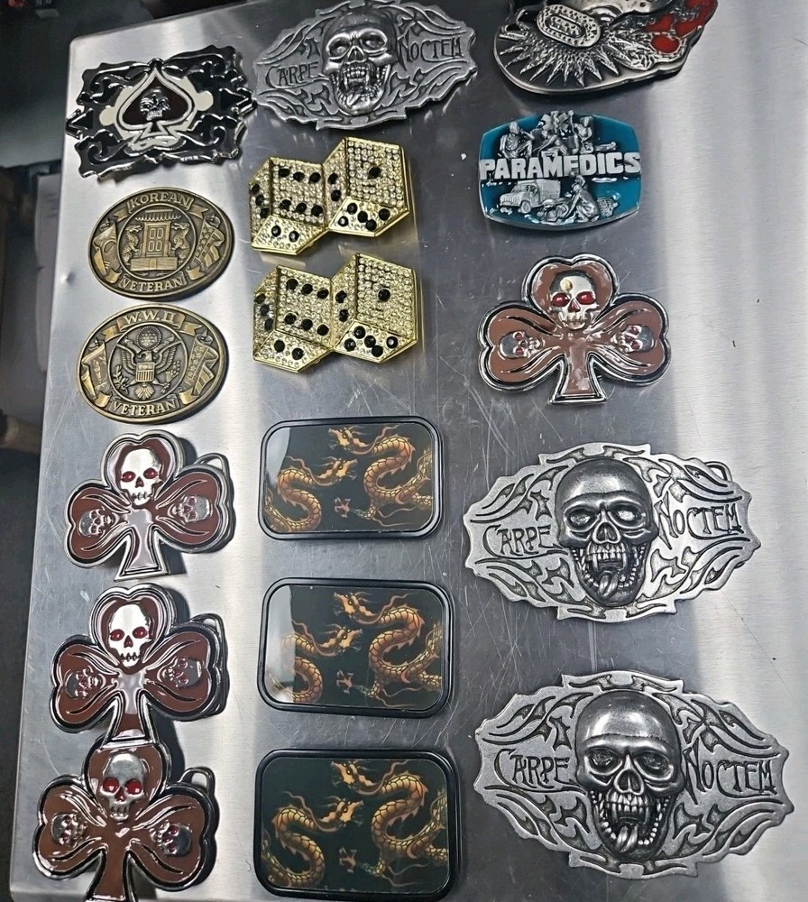 Vintage LOT OF 17 belt buckles 2000s Chrome BRASS metal Some New Some Older LotF