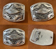 American Southwest Geometric Pattern Sterling Silver Plated Western Belt Buckle