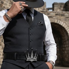 Men Black Metal Fashion Belt Buckle Fashion King Crown Silver Bling Las Vegas