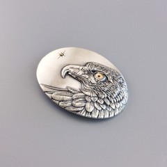Vintage Silver Plated Oval Sun Eagle Belt Buckle With Yellow Eye