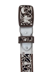 Suerte Charra Brown White Chiseled Charro Leather Belt 2&Prime; Mens Unisex Western
