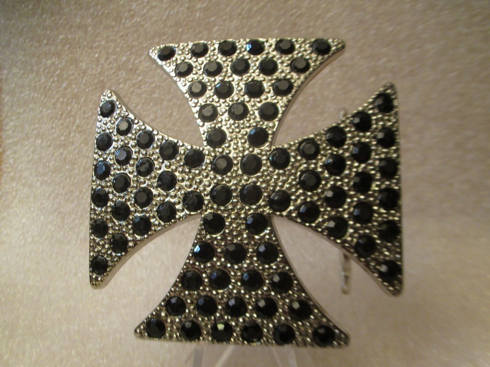 NEW RHINESTONE EMBELLISHED IRON CROSS BELT BUCKLE 3 X 3 VIC-THOR1