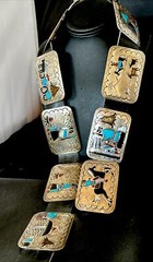 Turquoise Onyx Zuni Sterling Silver Sun Face Inlay Old Pawn Belt 40&Prime; 17406