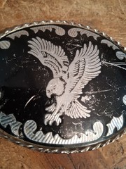 Vintage Eagle Belt Buckle Black Silver Tone Oval Rockmount