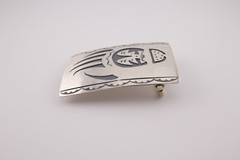 Navajo Belt Buckle Sterling Silver Bear Paw Overlay Signed Handmade Jewelry**