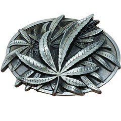 Marijuana Leaf Belt Buckle 3D Metal Design 3.5&Prime; Wide Pewter Color #M-14