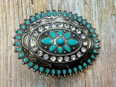 Southwestern Flower Turquoise Enamel Western Cowboys Cowgirls Belt Buckle