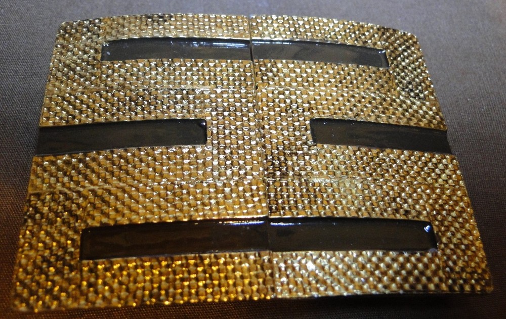 Belt Buckle – Split Art Deco – Gold Colored Brown Highlights – 3.25 »x2.5 » – 1A