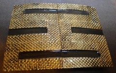 Belt Buckle – Split Art Deco – Gold Colored Brown Highlights – 3.25 »x2.5 » – 1A