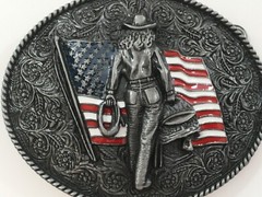 Cowgirl Belt Buckle American West Cow Girl USA Flag