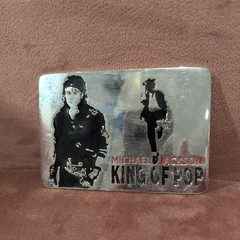 Vintage Michael Jackson KING OF POP Chrome Metal Belt Buckle NICE