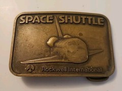 Vintage Space Shuttle Rockwell International Brass Belt Buckle