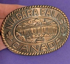 VTG COPPER TONE NIAGARA FALLS BELT BUCKLE CANADA SOUVENIR METAL waterfalls EUC!