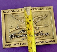 VINTAGE National Rifle Association NRA Brass Belt Buckle Gun Owners Shotgun EUC!