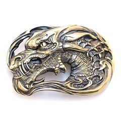 Dragon brass belt buckle Jormungands Head, Scandinavian Old Norse Jörmungandr
