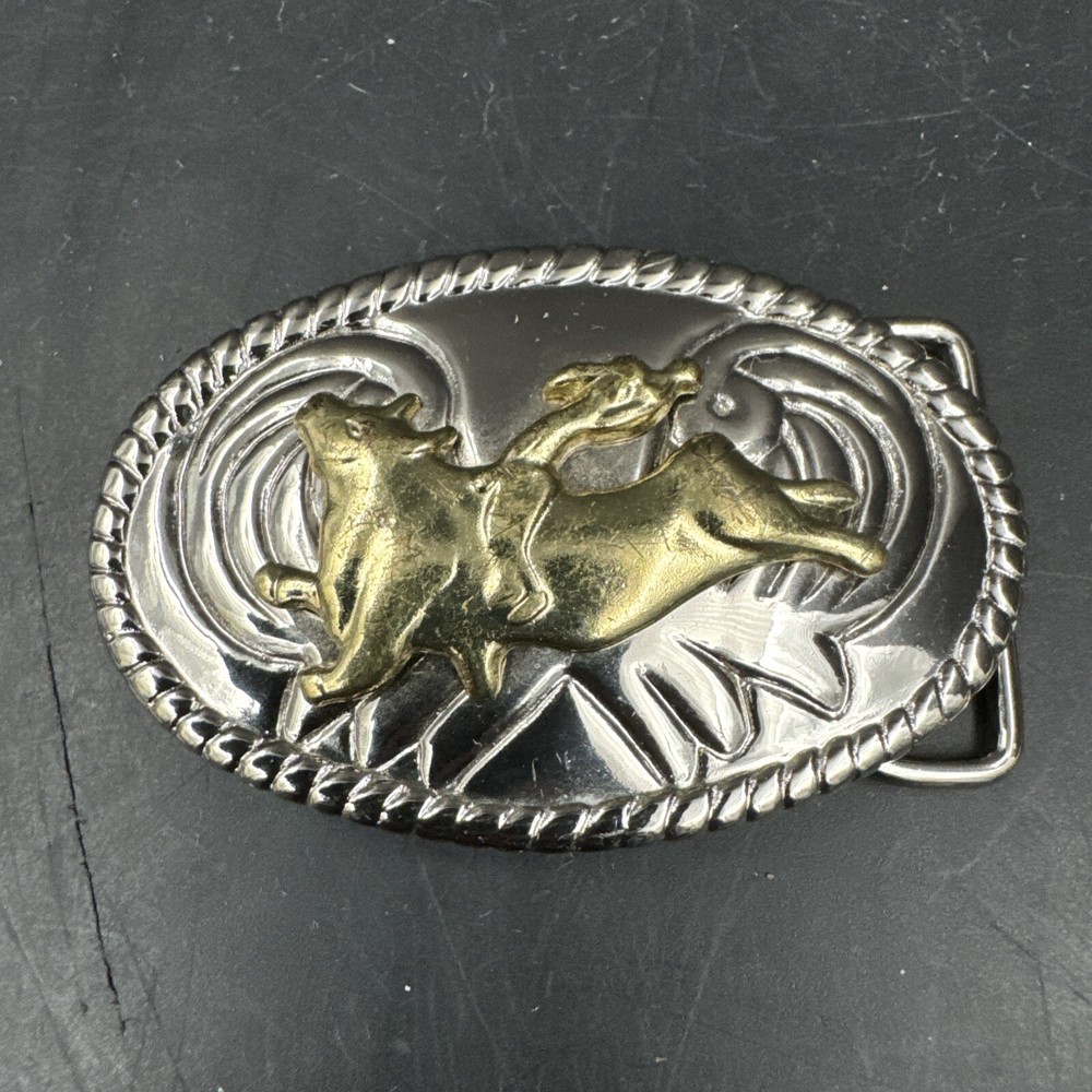 Rodeo Cowboy Bull Rider Riding Silver Gold tone 3&Prime; Mens Womens Belt Buckle