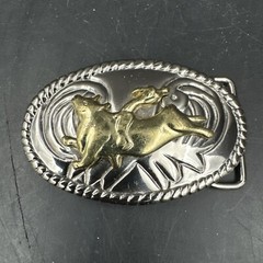 Rodeo Cowboy Bull Rider Riding Silver Gold tone 3&Prime; Mens Womens Belt Buckle
