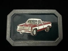 Vintage Enameled Red & White 70&rsquo;s GMC Pick Up Truck Belt Buckle FREE SHIPPING