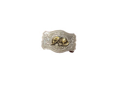 Vintage Western Style Chrome Belt Buckle with Applied Brass Bucking Bronco Horse