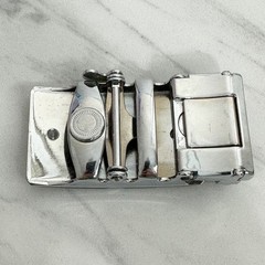 Black Silver Tone Diagonal Stripe Ratchet Belt Buckle