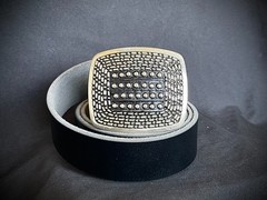 “Shield”Belt Buckle Archive Studded Leather Inlay 2 5/8 x 3 OOAK Darren McNeese