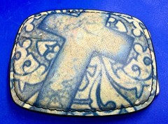 Large Cross Print Religious Christian Faith Symbol Leather On Metal Belt Buckle