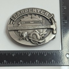 Siskiyou Carpenter Belt Buckle 1991 Pewter Hammer Saw Tape Measure Tool Design