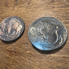 Lot of 2 VTG Buffalo 5 Cents Nickel Belt Buckle Silver Round USA 3&Prime; Diameter B13