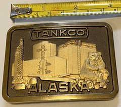 TANKCO ALASKA BRASS BELT BUCKLE OIL RIG DESIGN VINTAGE