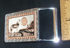 2 1/2&Prime; DRESS SIZE BELT BUCKLE W/COPPER & SILVER-PLATE WOLF HOWLING AT MOON SCENE