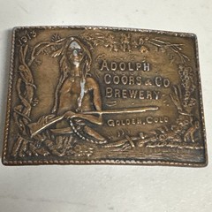 Vintage 1970s Brass Adolph Coors Beer Brewery Large Belt Buckle Native American