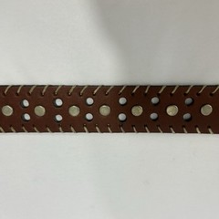 Studded Brown Belt Size 34 Buckle Double Prongs Stitched Western Cowboy Theme