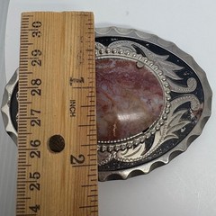 Western Interchangeable Stone Belt Buckle Silver Tone Agate Jasper 3.5in