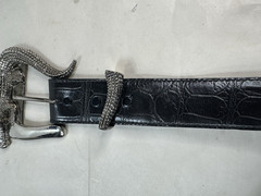 Vintage Large Silver Alligator Buckle and Black Alligator Belt Size S Small